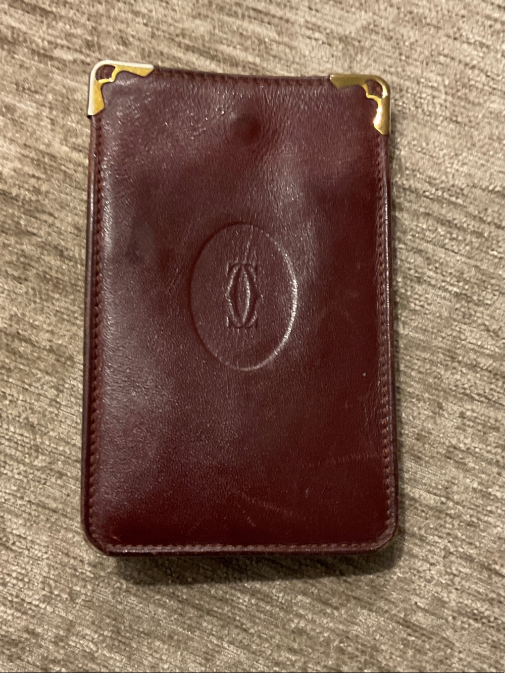 Vintage Must de Cartier Burgundy Leather Card & Key case with Gold-Tone Corners